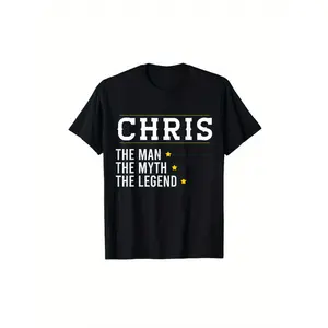 Men's Graphic Short-Sleeve Round Neck T-Shirt - Personalized "Chris" Funny Casual Streetwear Top, Custom Menswear Birthday Gift, Shortsleeve, Tshirt