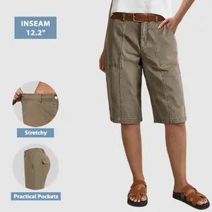 Flamingals Solid Stitch Detail High Waist Bermuda Shorts Womenswear Stretchy 12.2" Inseam Summer Vibes