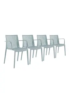 212 MAIN 22 in. Baby Blue Heavy-Duty Plastic Outdoor Stackable Arm Chairs - Set of 4, Smooth Finish, Outdoor Chair