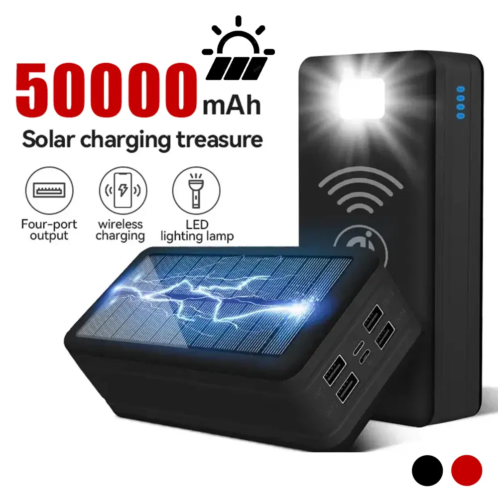 50000mAh Large Capacity Solar Portable Charger, 22.5W High Speed USB-C In & Out Power Bank Built-in 9 LED Lights 3 Modes Flashlight, External Battery Suitable for iPhone Tablet Earphone Outdoor Camping
