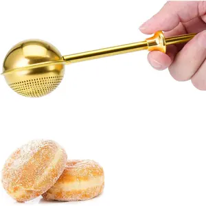 Flour Duster for Baking, One-Handed Operation, 304 Stainless Steel Powdered Sugar Shaker Duster, Pick Up and Dust Flour Sifter, Gift Package, Gold