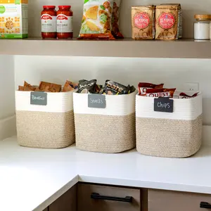 13 Inch Cube Storage Bins Cotton Rope Woven Baskets for Organizing 3-Pack | 13 x 13 Storage Cubes