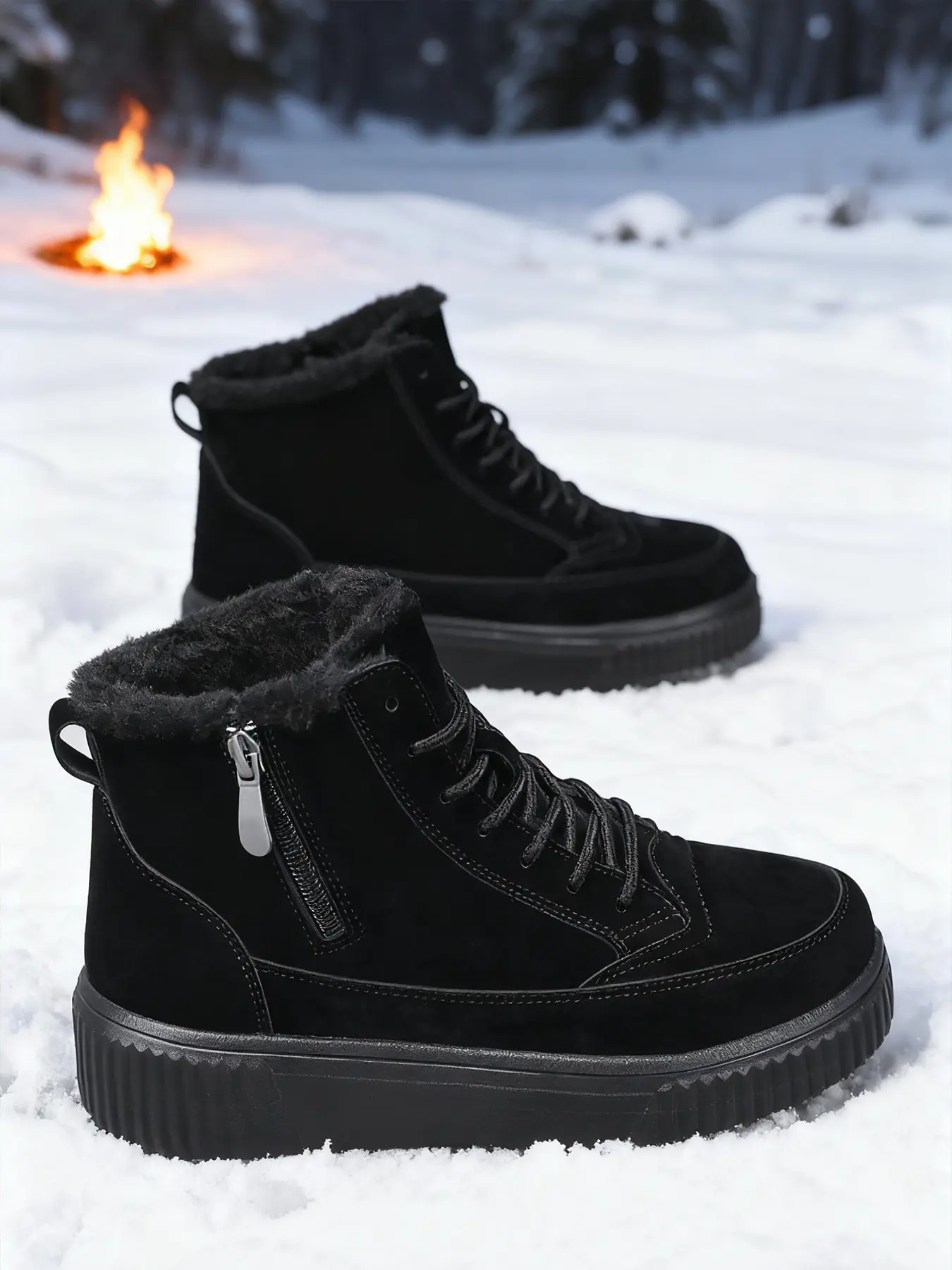 Women's High-Top Warm Hiking Boots, Fleece Lined, Zipper Design, Windproof Waterproof Non-Slip, Fall Winter Outdoor Shoes, Trekking Camping Shoes, Hiking Footwear, Durable Outdoor Trekking