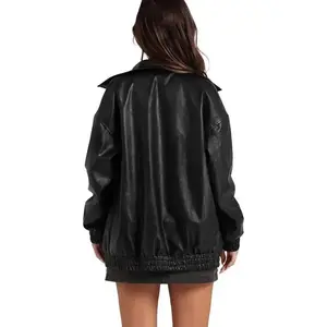 Leather Jacket Women Faux Oversized Motorcycle Bomber Coats Fall Fashion Outfits Winter Clothes Outerwear Womenswear