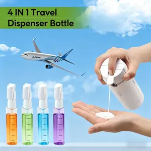 4-in-1 Travel Dispenser Bottle for Toiletries Portable Cosmetic Shampoo Storage Lotion Compact Plastic Container Wholesale Easy Press Smooth Flow  bottle