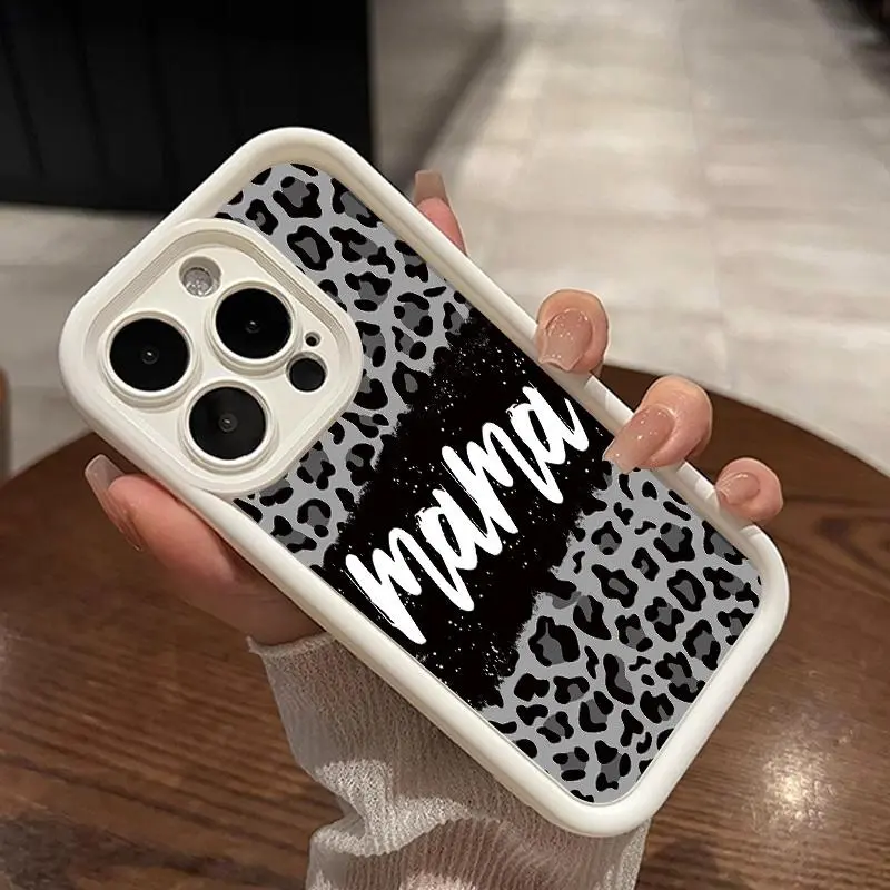 "MAMA" Leopard Print Rugged Silicone Cellphone Casing - Shockproof, Drop-Protection Cover with Protector for iPhone 11,12,13,14,15,16,17 Pro, ProMax, Plus, Air Mobile Phone Accessories, Iphone 13