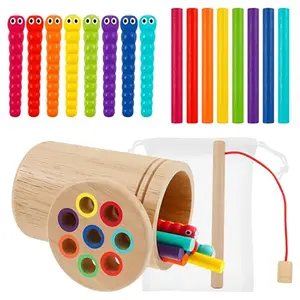 Wooden Puzzle Classification & Sorting Toy, 1 Set Colorful Caterpillar & Wooden Stick Design Hand Eye Coordination Teaching Aid, Educational Toy for Kids