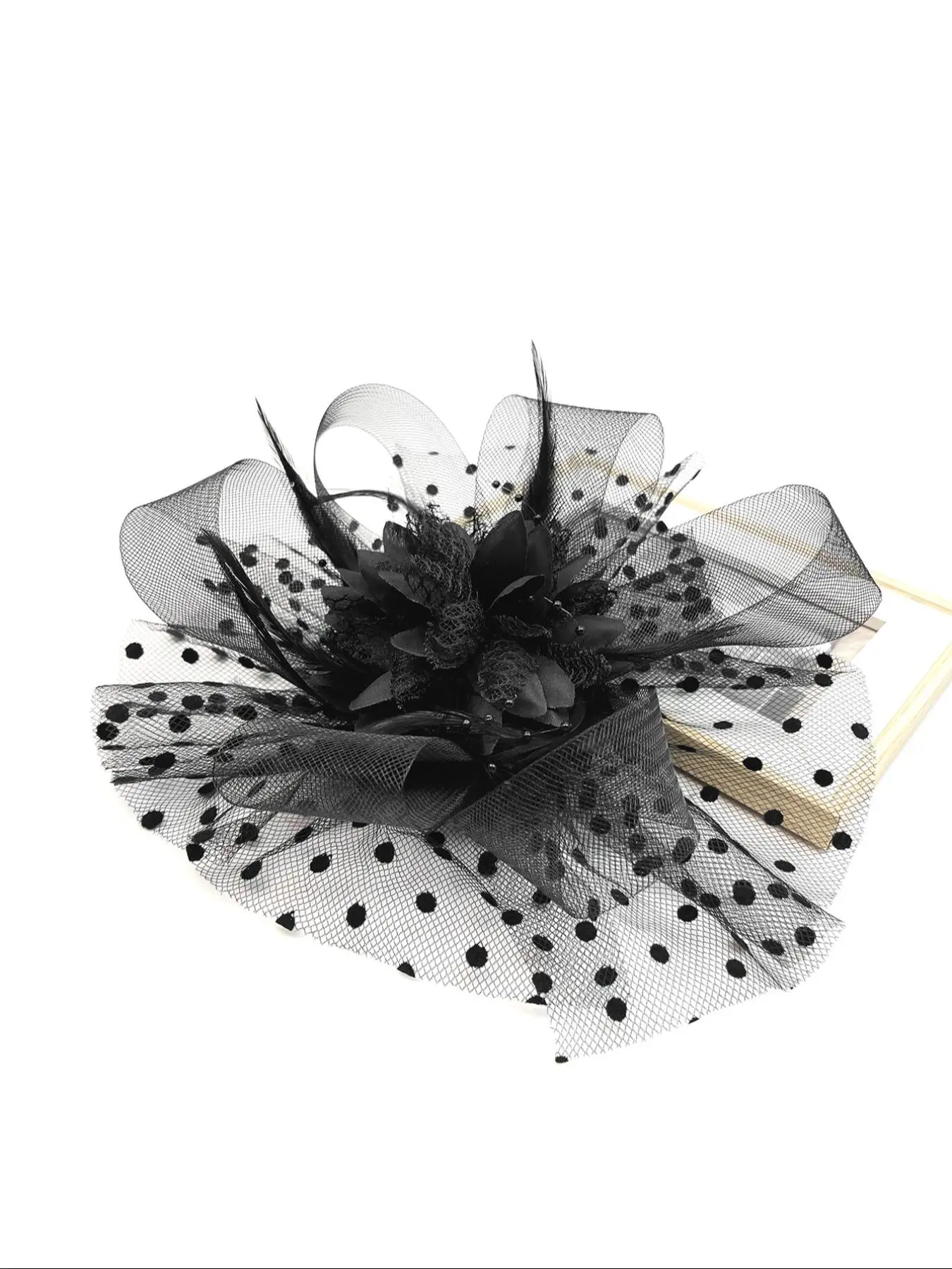 Black & White Floral Feather Fascinator Hat for Women Fascinator Feathers Dot White Black Mesh Races Woman  main image 4