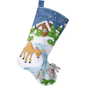 Bucilla Felt Applique 18" Stocking Making Kit, Snowy Retreat, Perfect for DIY Arts and Crafts, 89586E