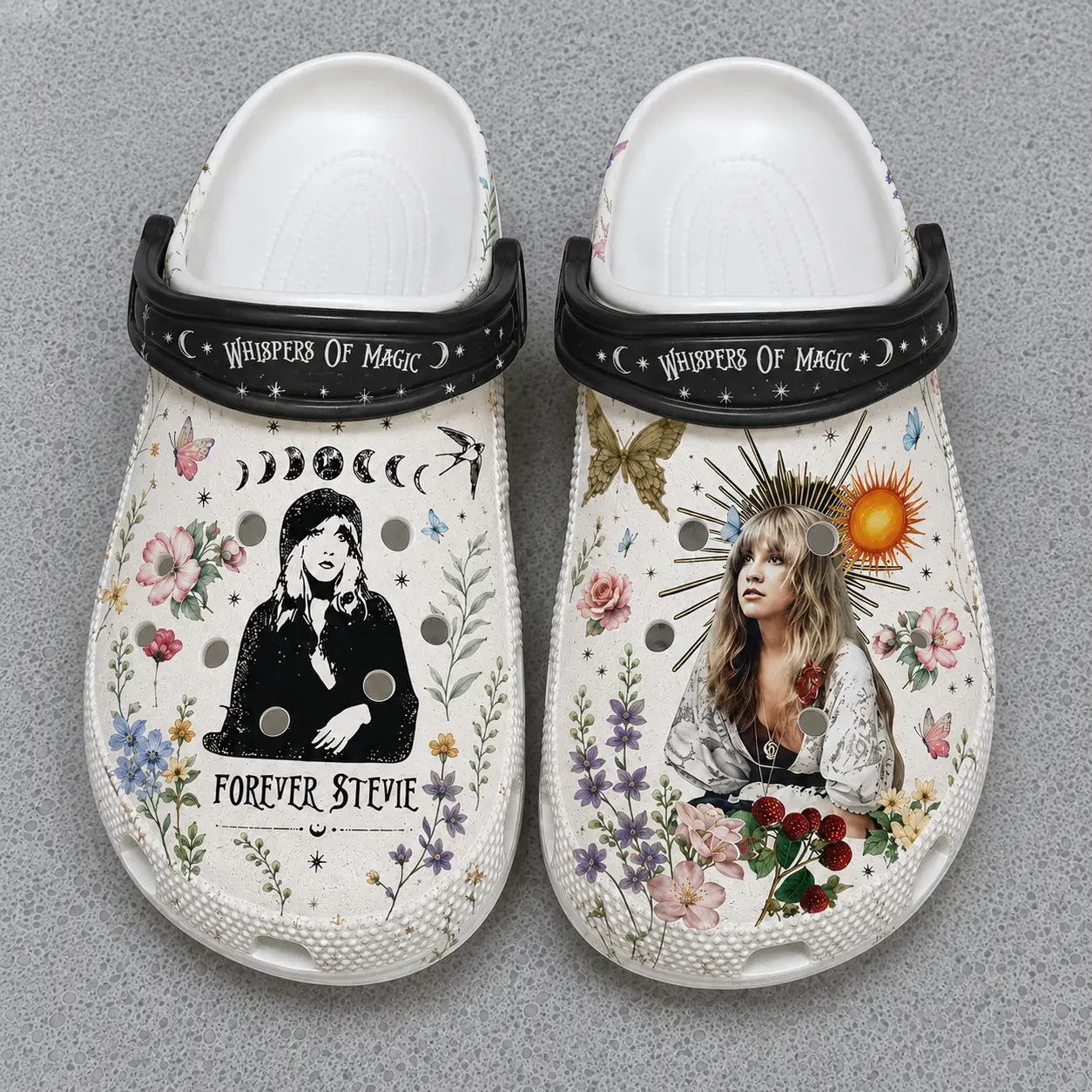 Stevie Nicks Inspired Clogs Shoes, Boho Floral Moon Garden Clogs, Vintage Witchy Slip On Shoes, Celestial Music Lover Gift