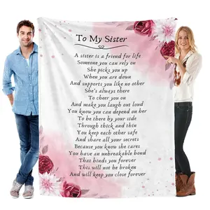 To My Sister Unbreakable Bond Flannel Blanket Soft Cozy Gift Throw with Heartfelt Poem & Floral Design Perfect for Celebrating Lifelong Friendship, Flannel Throw Blankets, Heartwarming Blanket Gift