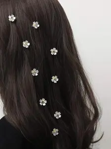 10pcs Rhinestone Flower Decor Metal Hair Clip, Cute Mini Floral Design Metal Hair Clip, Fashion Hair Accessories For Girls & Women