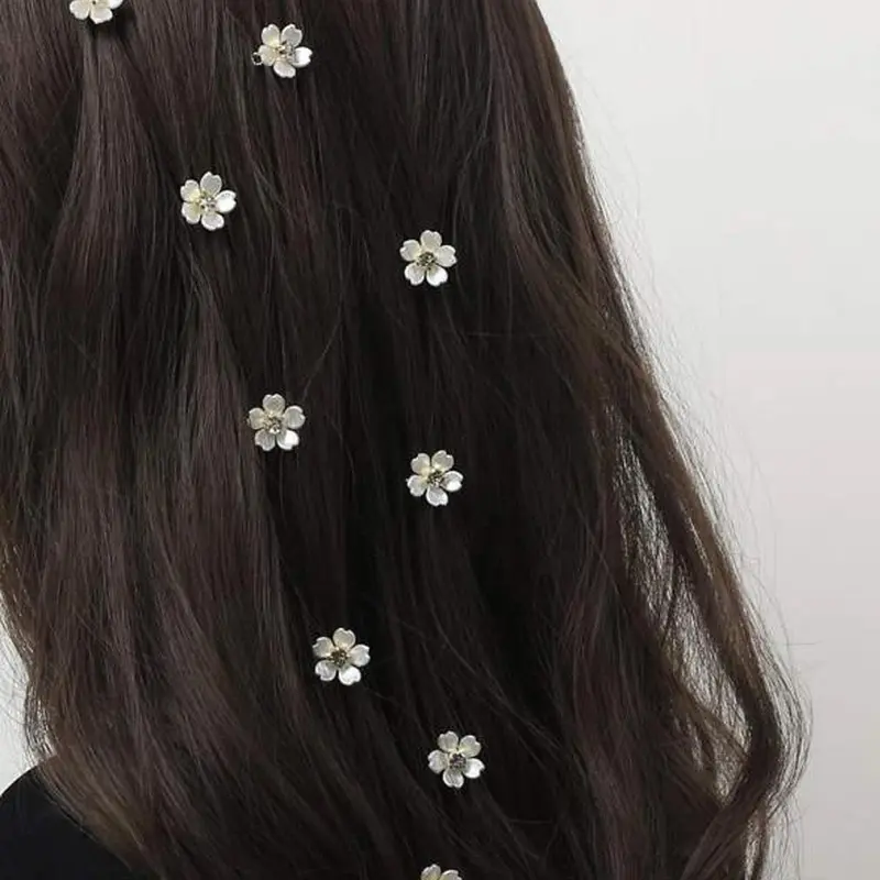 10pcs Rhinestone Flower Decor Metal Hair Clip, Cute Mini Floral Design Metal Hair Clip, Fashion Hair Accessories For Girls & Women