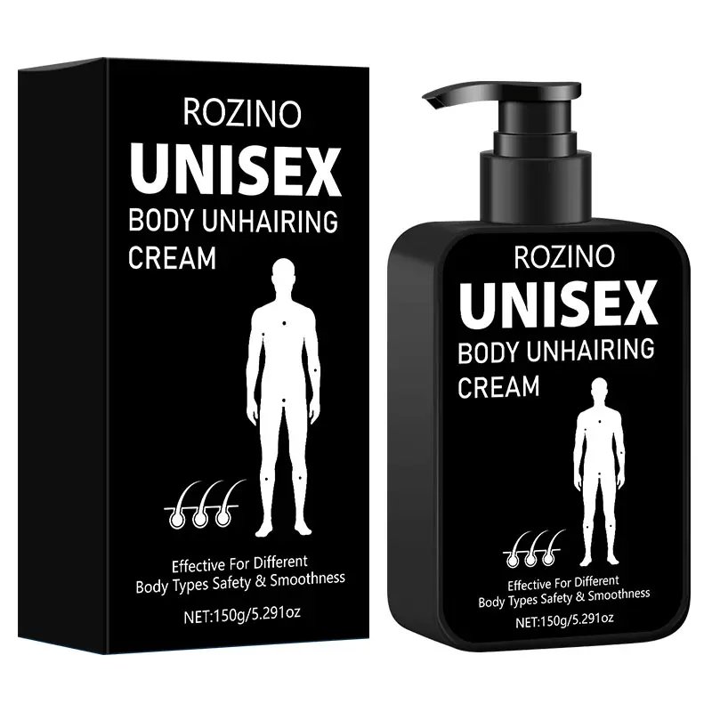 Rozino Unisex Body Unhairing Cream with Peach Extract Painless Black Spot Free Hair Removal for Armpit Chest Hand Leg Hair 150g