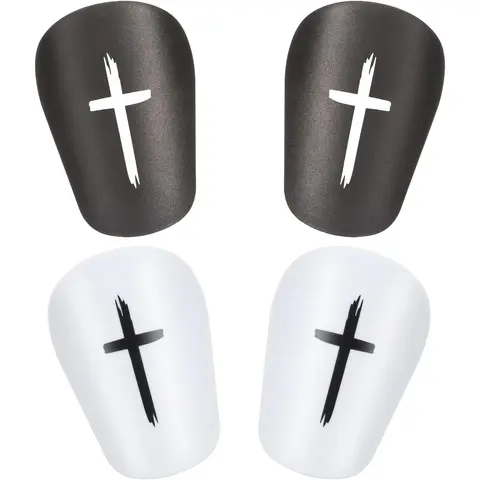 2 Pairs Black & White Cross Shin Guards Christian Faith Soccer Extra Mini Shins Guard 3 x2 Inch Small Shin Guards Comfortable Light Shin Pads Ultra Miniature Shins Guard Soccer for Men Women