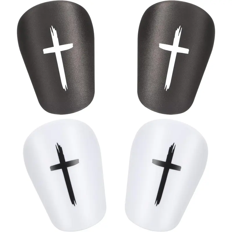 2 Pairs Black & White Cross Shin Guards Christian Faith Soccer Extra Mini Shins Guard 3 x2 Inch Small Shin Guards Comfortable Light Shin Pads Ultra Miniature Shins Guard Soccer for Men Women