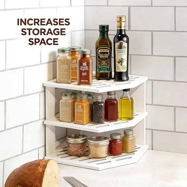 Multi-layer Corner Storage Rack Triangular Fan-shaped Shelf Drill-free Kitchen Cookware & Tableware Organizer Wall Mounted Dual Hat Design