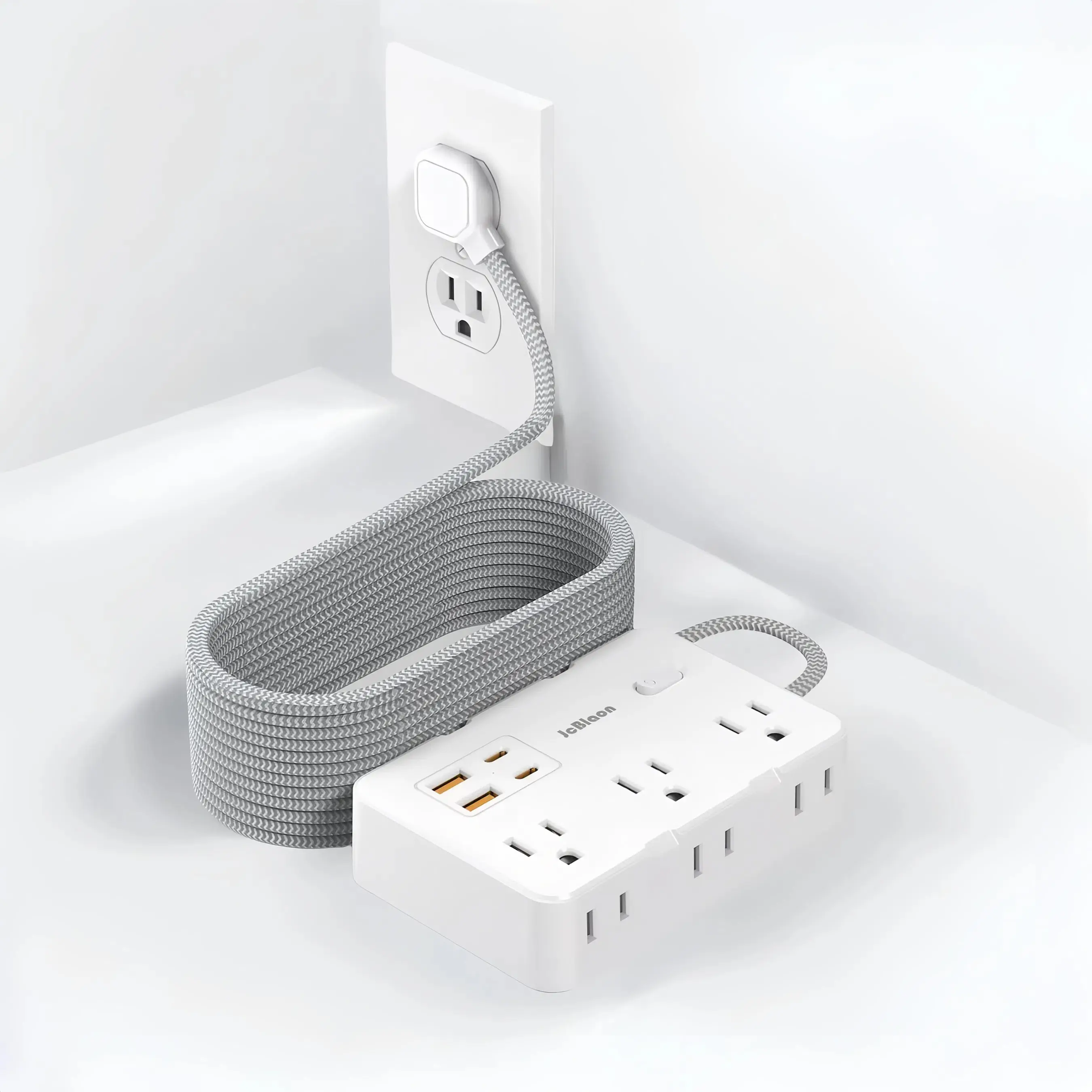 Extension Cord with 6 Multiple Outlets - Flat Plug Power Strip with 4 USB Ports (2 USB C), 5/10Ft Long Braided Cord, Wall Mount for Home Dorm Room