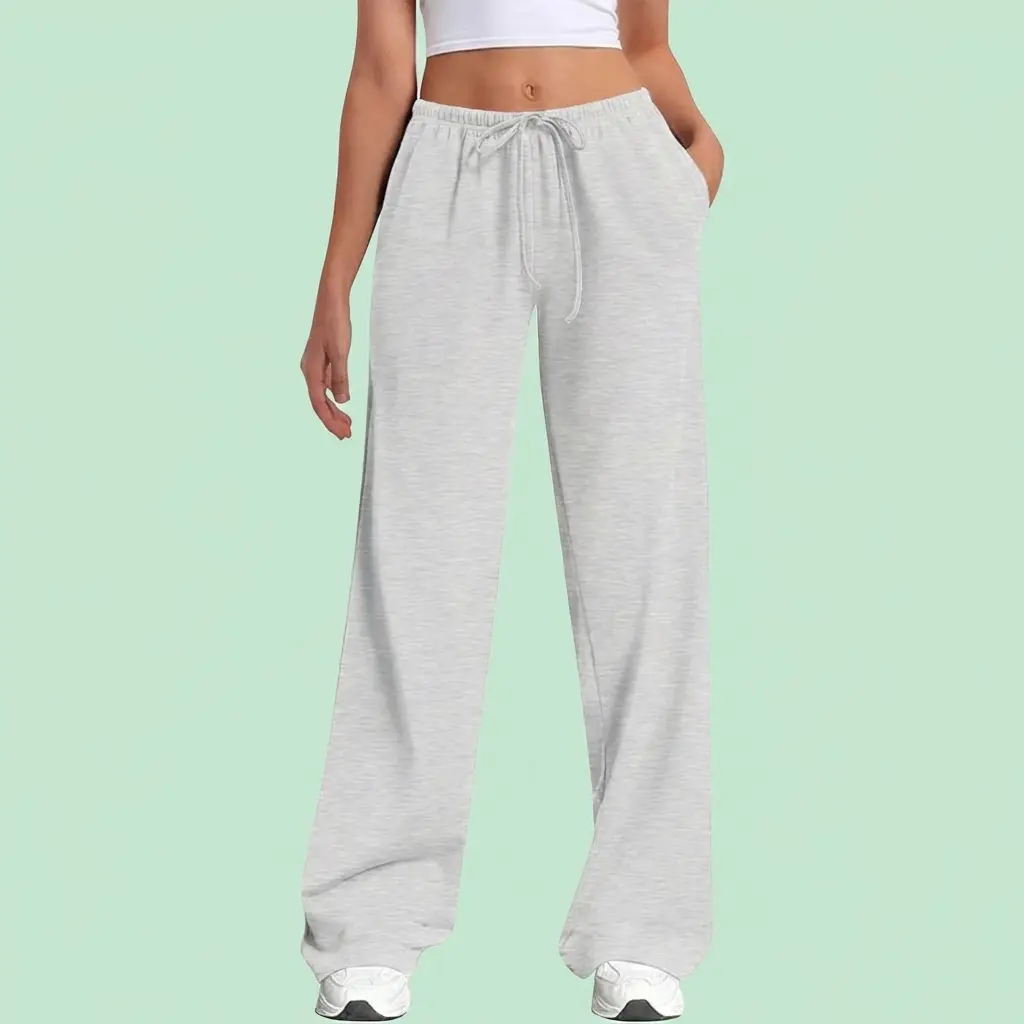 Womens Straight Leg Low Rise Wide Leg Sweatpants Elastic Drawstring Low Waist Lounge Pants With Pockets Y2K Streetwear