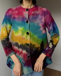 Women’s L-S Back Rainbow Cardigan Wool Sweater Dark Oil Slick