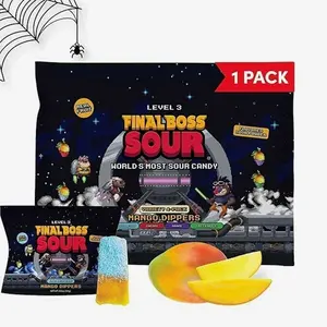 Final Boss Sour Fun Dip, Blue Raspberry, 1 Pack, Level 3, Extreme Super Sour Powder with Real Candy Tasting Dried Mangoes, All Natural 80s & 90s Party Candy, Snack for Kids, Teens, Adults & On the Go