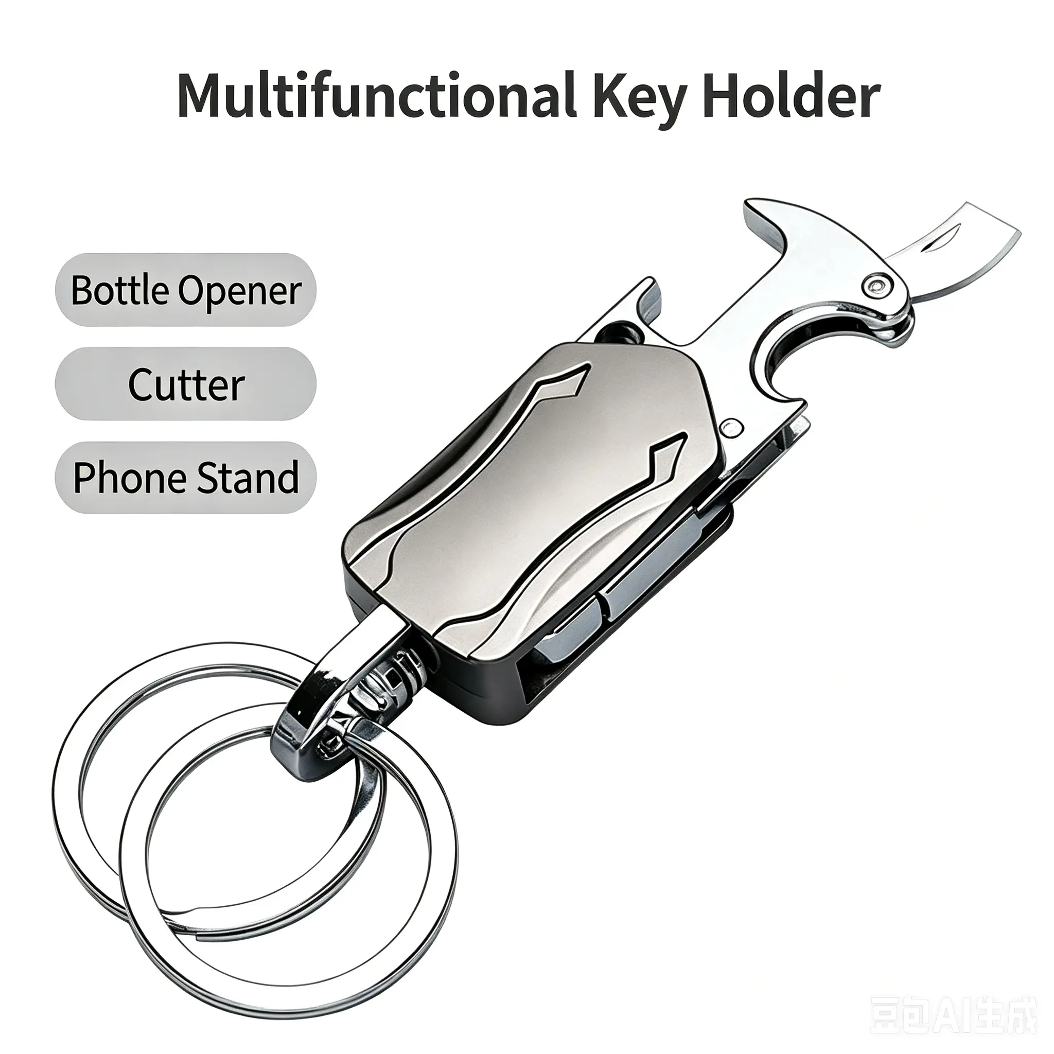 Multifunctional Keychains - Practical Compact Tool Fashion Costume Jewelry Accessories with Fidget Spinner, Car Key Charm, Package Opener, Portable Bottle Opener, Foldable Stand - Stress Reliever Everyday Carry Christmas Gift for Men, Polished Alloy