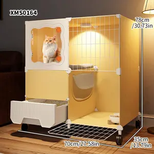 Cat Cage Indoor Home Cat Toilet Enclosed Litter Box Integrated Cat Bed One Room One Hallway One Bathroom Cat House Villa Empty Cage