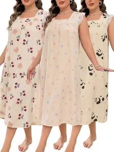 Women's Summer Sleepwear Set, Loose Fit Short Sleeve Design, All-Over Printed Panda Pattern, Casual Style Home Wear, Cherry