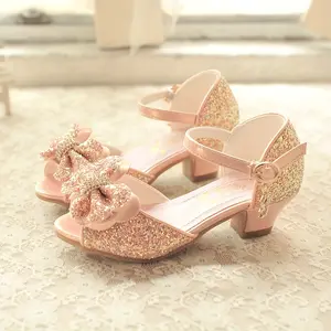 Korean-Style Open-Toe Sandals, Trendy Summer Soft-Soled Princess Shoes for Little Girls, New Crystal High-Heeled Sandals for Baby Girls, Sweet Bow Sandals for Older Girls