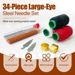 34PCS Big Eye Steel Needles Set, Stainless Steel Needle Hand Sharp Large Tool Cross Stitch Knitting Darning Yarn Long Thin Handmade Quilting Sewing Needles Kit for DIY Sewing Projects.