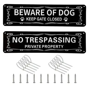 Garvee Metal Warning Sign with English Text "Beware of Dog and Private Property", Reflective, Fade Resistant, UV Protection for Fence and Gate, Aluminum, 12 x 3 Inches, Pack
