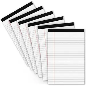 5x8 Small Legal Pads, 6 Pack College Narrow Ruled Writing Pads, Micro Perforated 80 GSM Lined Notepads, 30 Sheets Per Pad Ideal for Work Daily Writing