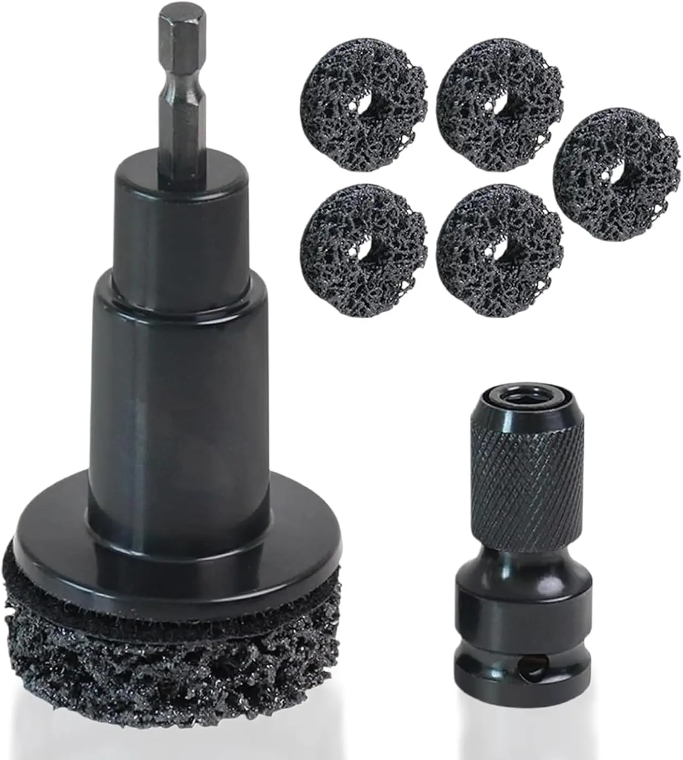 Aluminum Alloy Wheel Hub Cleaning Kit - Brake Cleaning, Quick Rust Removal on Lug Studs/Brake Rotors, Includes 5 Abrasive Pads + Holders, Adapters, Fits Power Drills & 1/2-in Impact Wrenches, Auto Detailing Tool