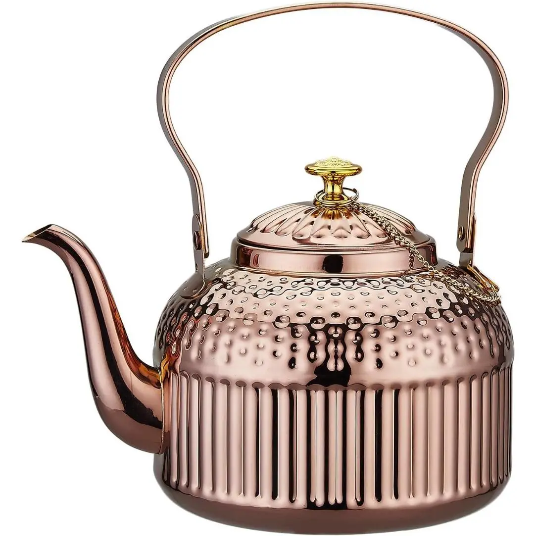 SANQIAHOME Antique Stainless Steel Perfect Teapot with Infuser & Strainer, 1.2L-1.5L (40Oz-50Oz) Copper/Silver/Gold Finish Tea Maker Kitchenware for Outdoor Use