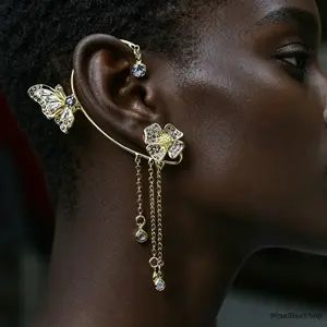 Women's Non-Piercing Butterfly Tassel Ear Cuffs - Elegant Dainty Indoor Recreation Ear Jewelry Clips for Daily Wear & Party Outfits