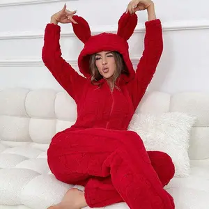One-piece Pajamas Women's Autumn and Winter New High-end Hooded Coral Fleece Warm Flannel Comfortable Loungewear