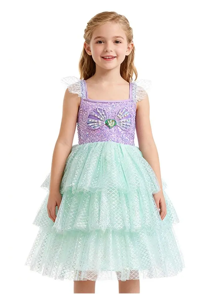 Girls' Mermaid Dress Up & Pretend Play Costume - Multi-Layer Tulle Puffy Princess Dress, Kids' Party Outfit for Birthday Gifts, Dress Up Costume
