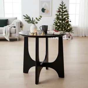 Homy Casa Harlan  Round Coffee Table35" End Table25"  Wooden Coffee Table with Curved Base Modern Living Room Centerpiece Black Friday Christmas Gift