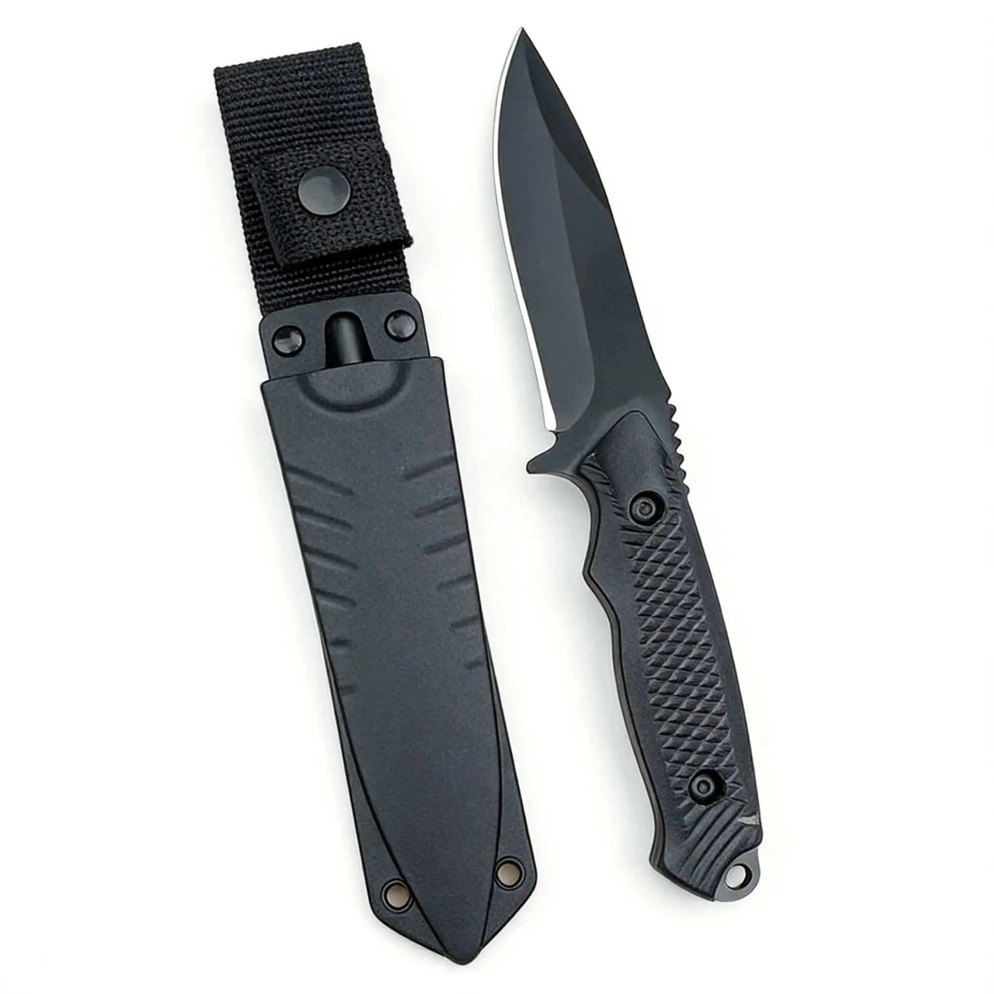 Ergonomic Diamond Textured Grip Tactical Knife - 3.54 in Steel Blade, Durable Full Tang Fixed Blade with Military Nylon Sheath Featuring Snap Button
