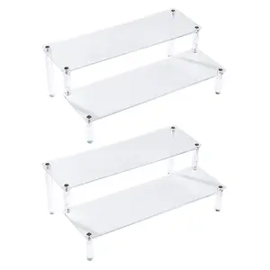 2 Pack 2-tier Clear Display Stand Shelf For Dessert Jewels Figurines  Cupcake - ( 12" * 6.9" 4.25" )