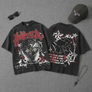 Hell Star Graphic T Shirt Pure Cotton Streetwear Y2K Summer Daily Casual Party Festival Outfit Urban Hip Hop Harajuku Viral Trend TikTok Fashion Vintage Washed Street Style Aesthetic Graphic Tee Men Women Couples Unisex Oversized Top