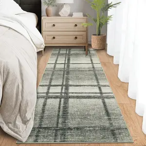 GARVEE Washable Runner Rug, Soft Non Slip Geometric Modern Rugs, Low Pile Ultra Thin Rug Runners for Hallways, Indoor Contemporary Carpet Mat for Entryway Kitchen Bedside, 2'x6', Light Green