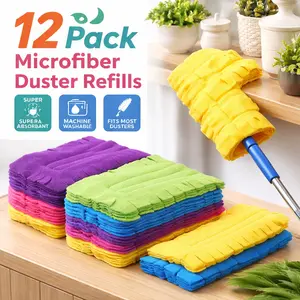Washable Duster Refills 12 Pcs – Reusable Fleece Flat Duster Pads for Multi-Surface Cleaning, Home Dusting, Blinds, Car Interior, Pet Hair, Furniture, Fans