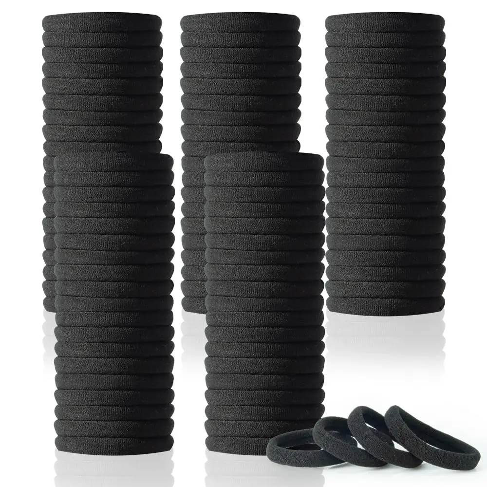 100 count  No  Hair Ties for Women Girls, Elastic Hair Bands for  Hair Types, Thick or Thin, Ponytail Holders are Easy to Remove and Don't get Tangled, Upgrade, Black