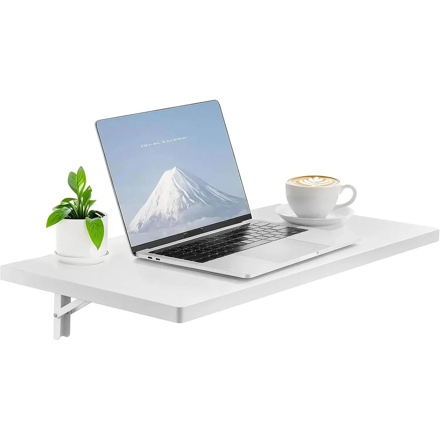 VEVOR Wall Mounted Folding Table, 31.5 x 15.7 inches Floating Desk with Iron Bracket, Shelves & Hydraulic Cushioning Rod, Space-Saving for Home Office, Bedroom, Balcony, White Decor