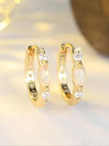Luxury Marquise Opal & Round Synthetic Zirconia Embellished Golden Women's Earrings, Fashion Jewelry for Party, Daily Clothing Decor, Trendy Exquisite Jewelry for Gift