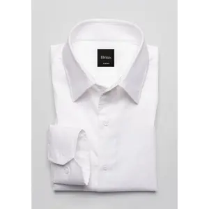 Pearl White Stretch High Collar Shirt - Hidden Button Down