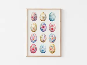 Easter Eggs Print, Scandinavian Easter Printable Wall Art, Folk Easter Painting Digital, Easter Home Decor, Modern Easter Art Print