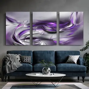 3-Piece Abstract Swirl Canvas Wall Art Set, Purple and Gray Modern Artwork, Living Room, Bedroom, Wedding, New Year, Christmas, Birthday Decoration, Wall Art Wall Decoration Gift Print