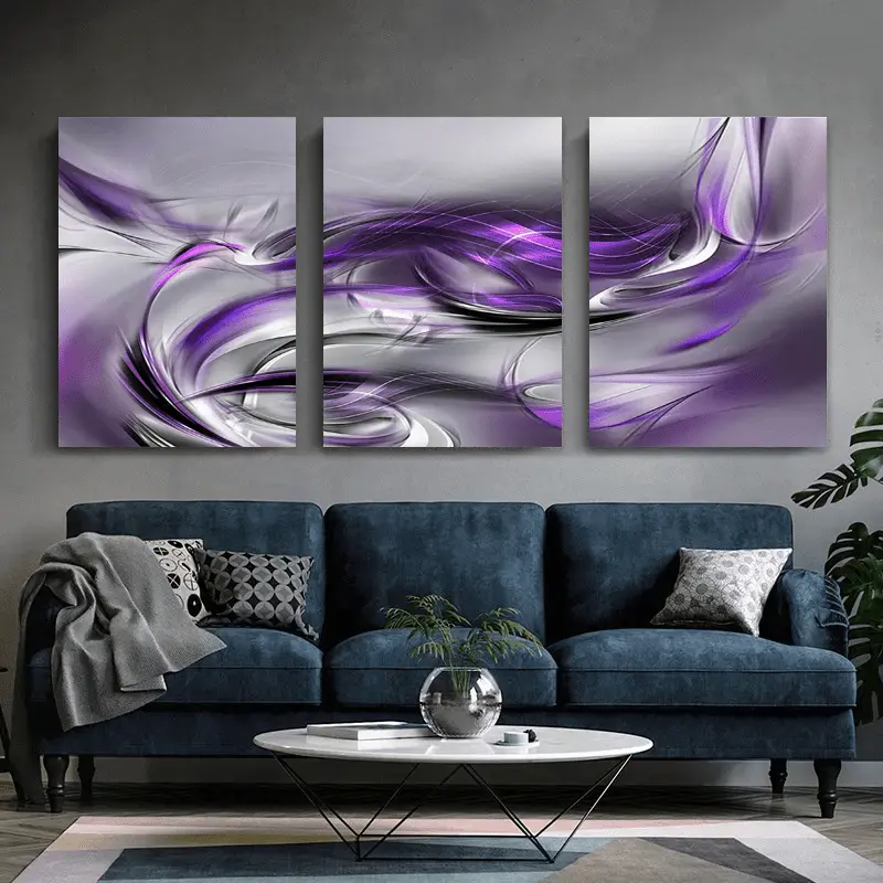 3-Piece Abstract Swirl Canvas Wall Art Set, Purple and Gray Modern Artwork, Living Room, Bedroom, Wedding, New Year, Christmas, Birthday Decoration, Wall Art Wall Decoration Gift Print